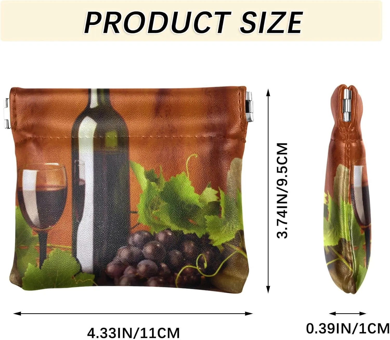 Red Wine Bottle Grapes with Green Leaves Antique Stones Retro Style Women Leather Mini Wallet Compact Clip Wallets for Cards Money Accessories Purses for Work Shopping 4.33 x 3.74 inch