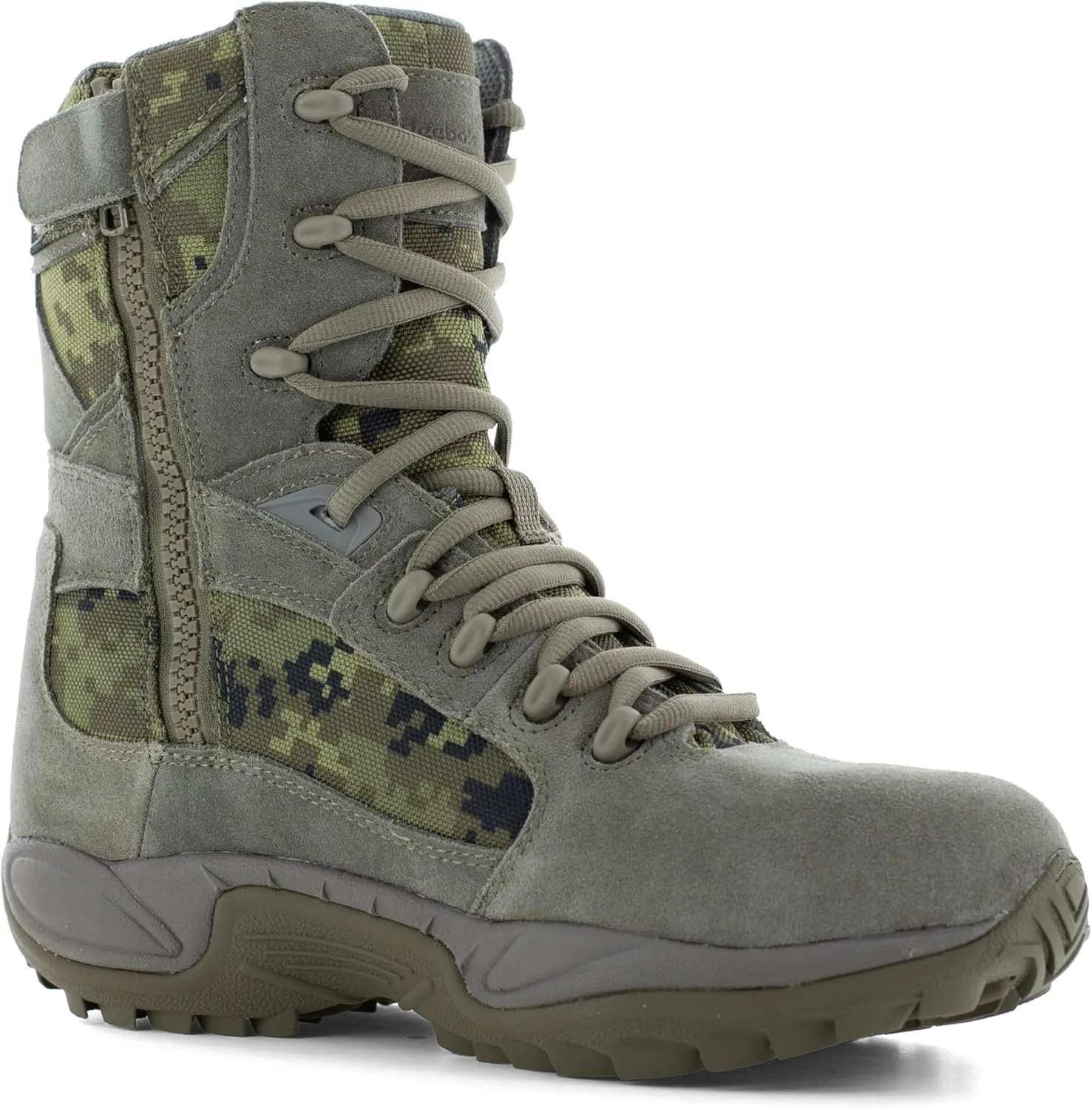 Reebok Work Men's Rb8995 Rapid Response Rb Safety Toe 8" Stealth Boot with Side Zipper Sage Green Military & Tactical