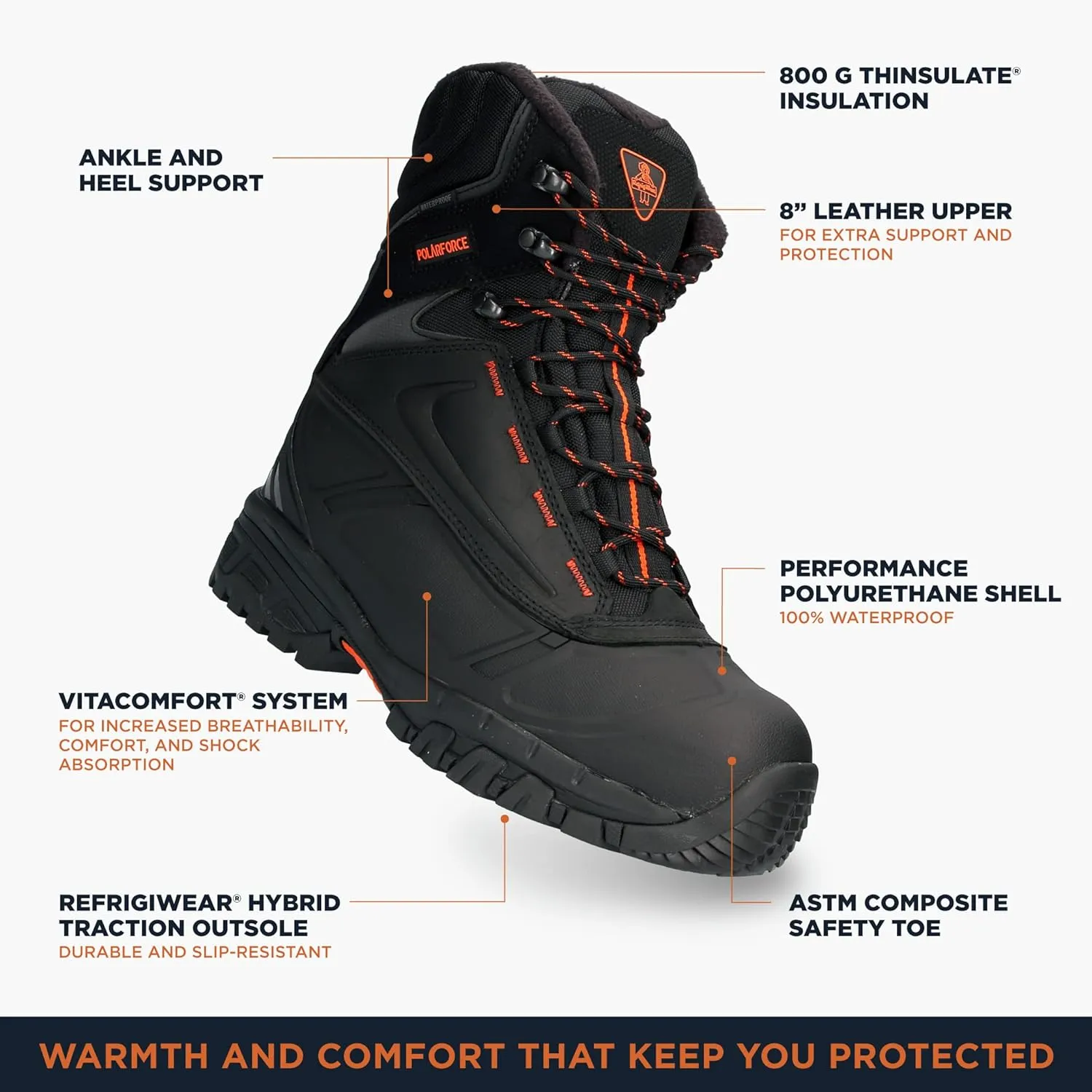 RefrigiWear Men's PolarForce Max Work Boots, Leather Work Boots, -40°F Comfort Rating