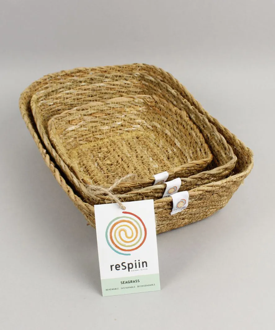Respiin Seagrass Rectangular Basket Set – Natural