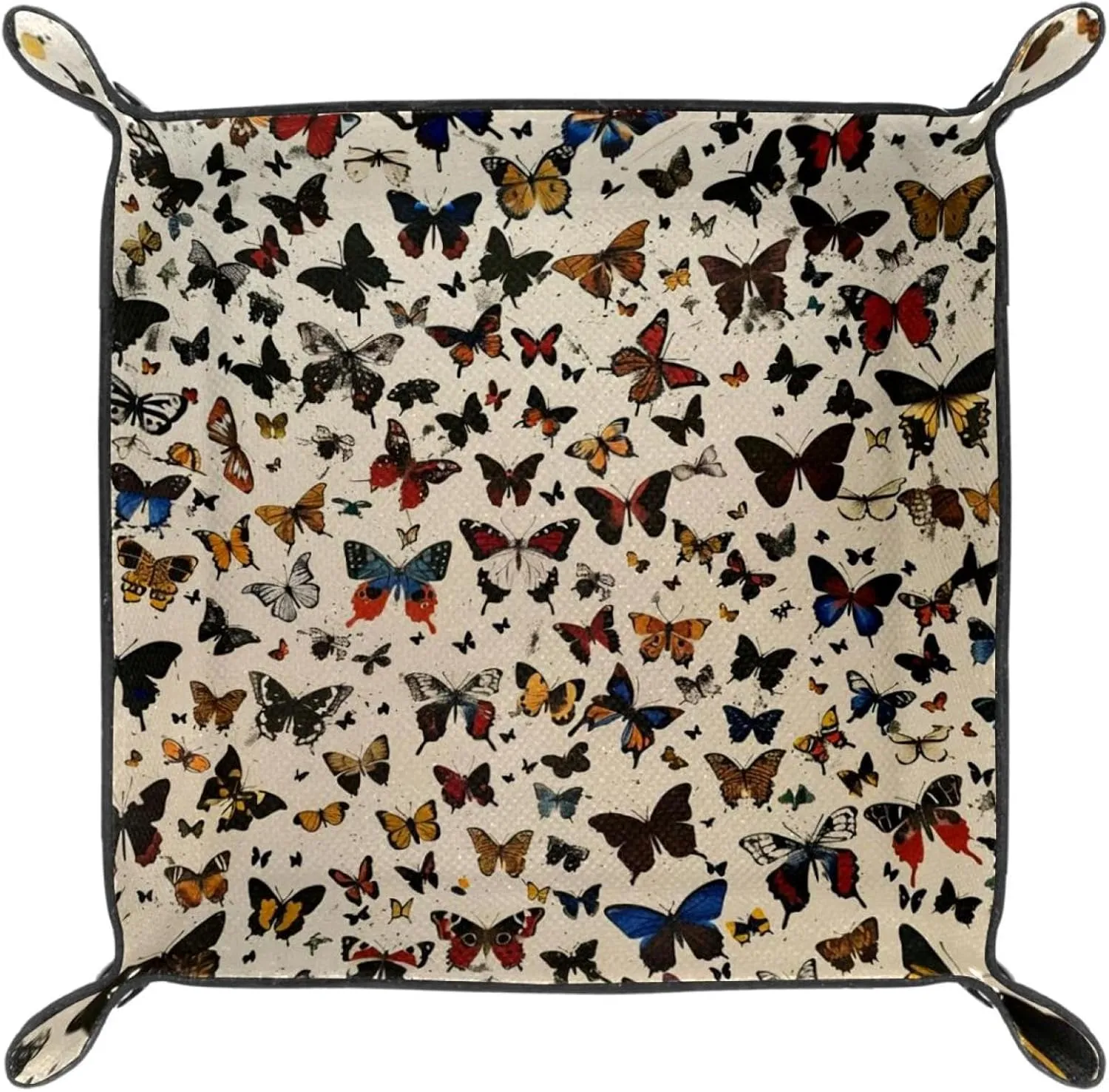 Retro Butterflies Seamless Print Jewelry Organizer Tray, Small Stacking Tray for Earrings, Bracelets, Rings, and More, Compact and Versatile