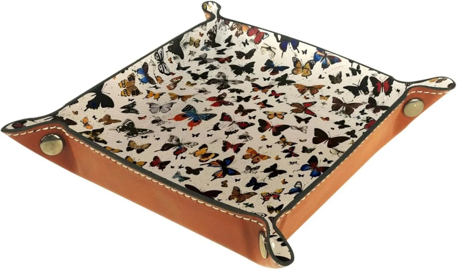 Retro Butterflies Seamless Print Jewelry Organizer Tray, Small Stacking Tray for Earrings, Bracelets, Rings, and More, Compact and Versatile