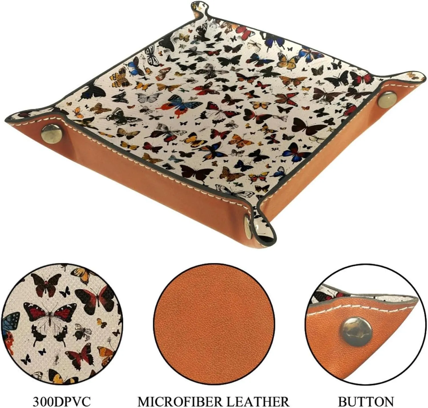 Retro Butterflies Seamless Print Jewelry Organizer Tray, Small Stacking Tray for Earrings, Bracelets, Rings, and More, Compact and Versatile
