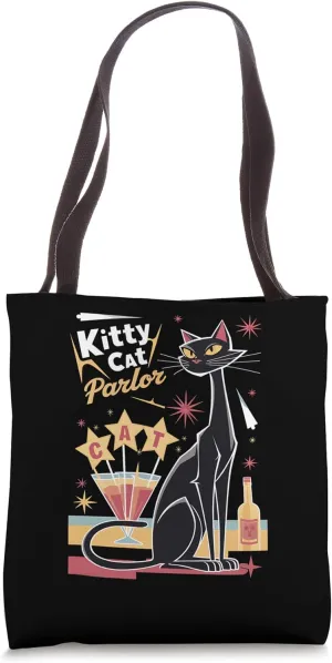 Retro Mid-Century Modern Cat Parlor with Stylish Kitty Tote Bag