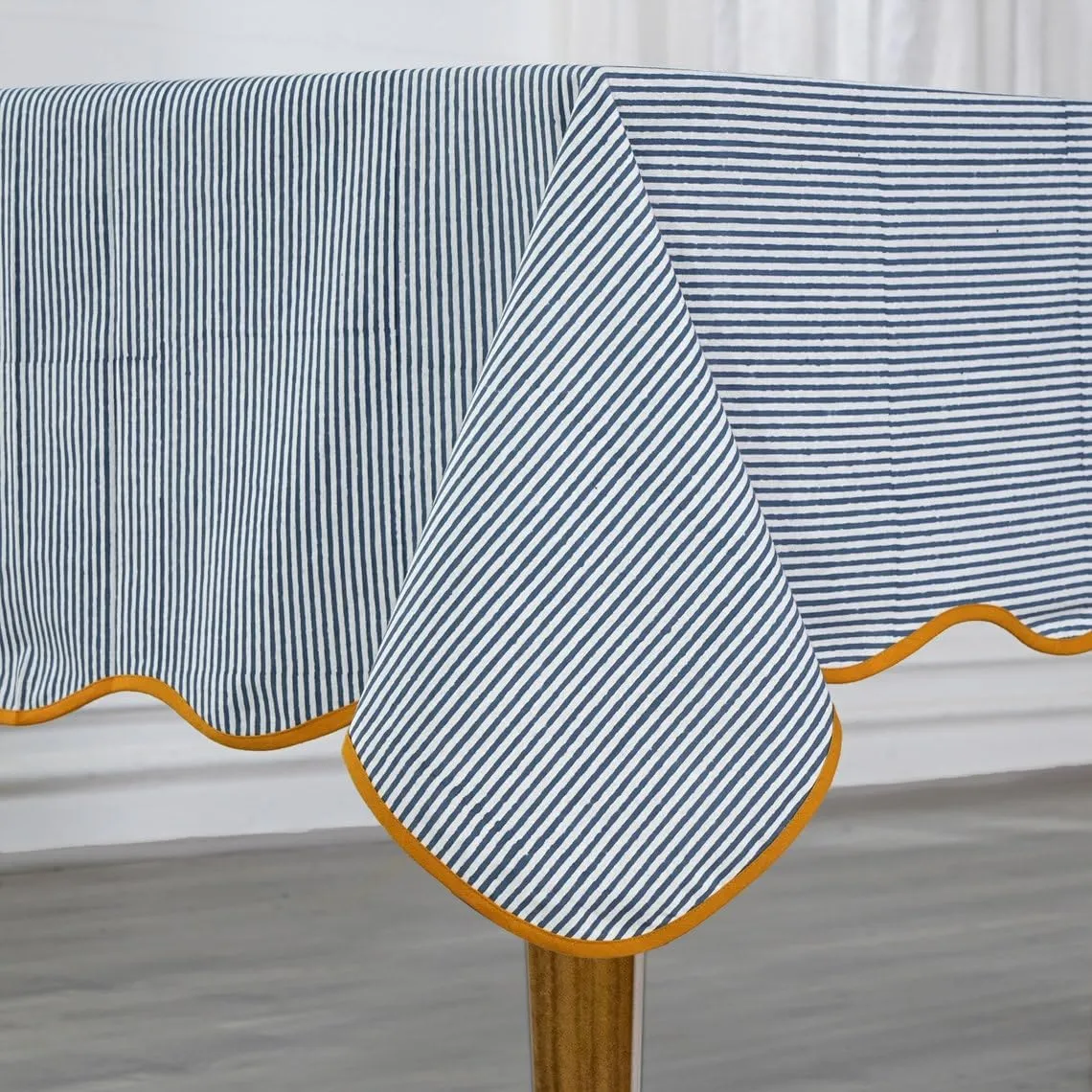 Ridhi Blue Stripe 60x90 Inches Rectangle 100% Cotton Hand Block Print Washable Decorative Spring Summer Parties/Wedding Use,Fall décor Farmhouse Dining Dinner Tablecloth