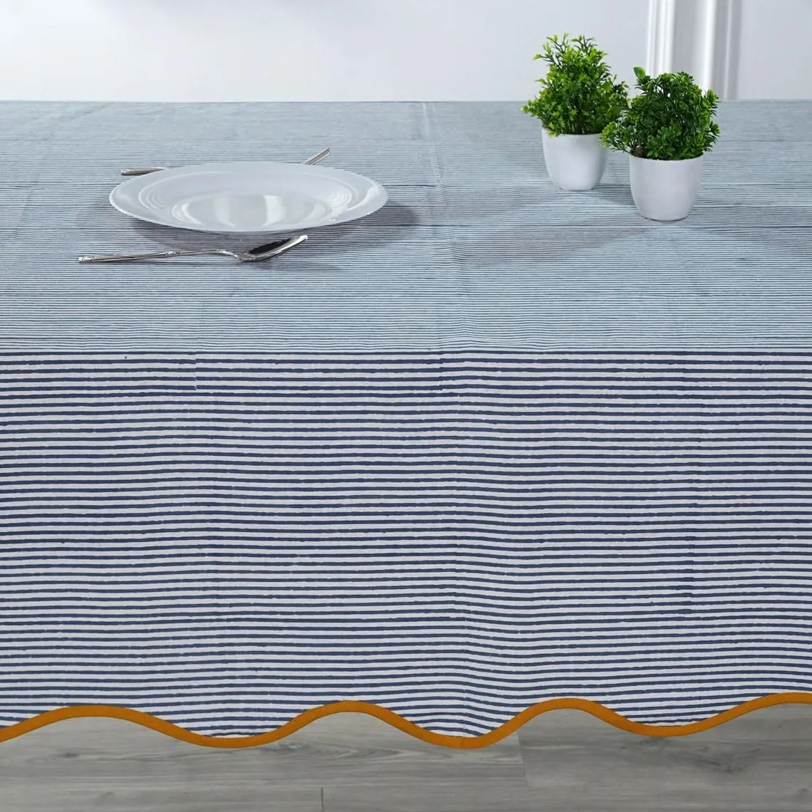 Ridhi Blue Stripe 60x90 Inches Rectangle 100% Cotton Hand Block Print Washable Decorative Spring Summer Parties/Wedding Use,Fall décor Farmhouse Dining Dinner Tablecloth