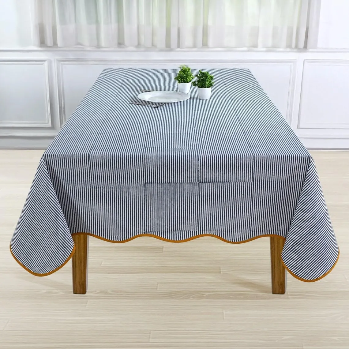 Ridhi Blue Stripe 60x90 Inches Rectangle 100% Cotton Hand Block Print Washable Decorative Spring Summer Parties/Wedding Use,Fall décor Farmhouse Dining Dinner Tablecloth