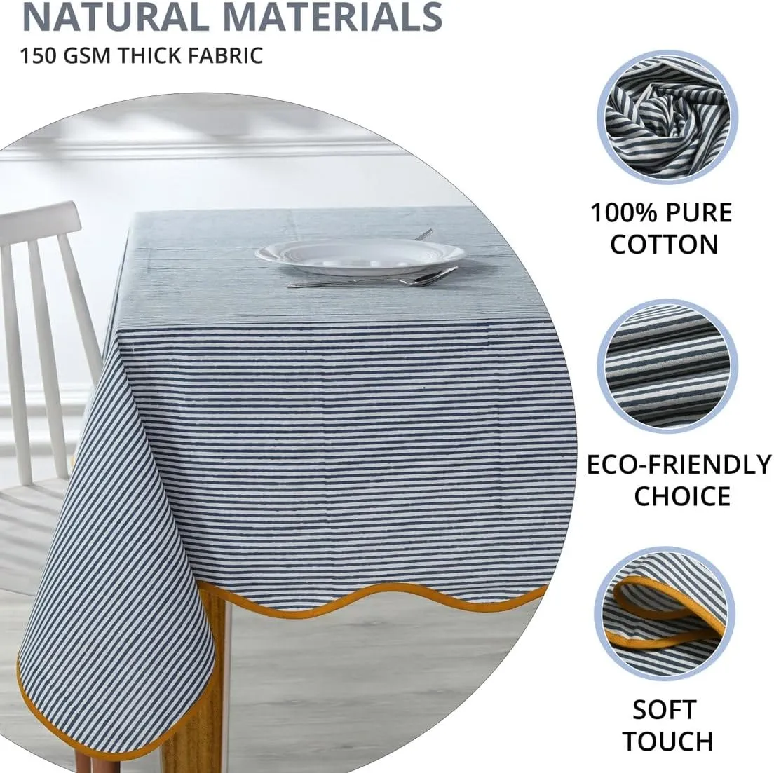 Ridhi Blue Stripe 60x90 Inches Rectangle 100% Cotton Hand Block Print Washable Decorative Spring Summer Parties/Wedding Use,Fall décor Farmhouse Dining Dinner Tablecloth