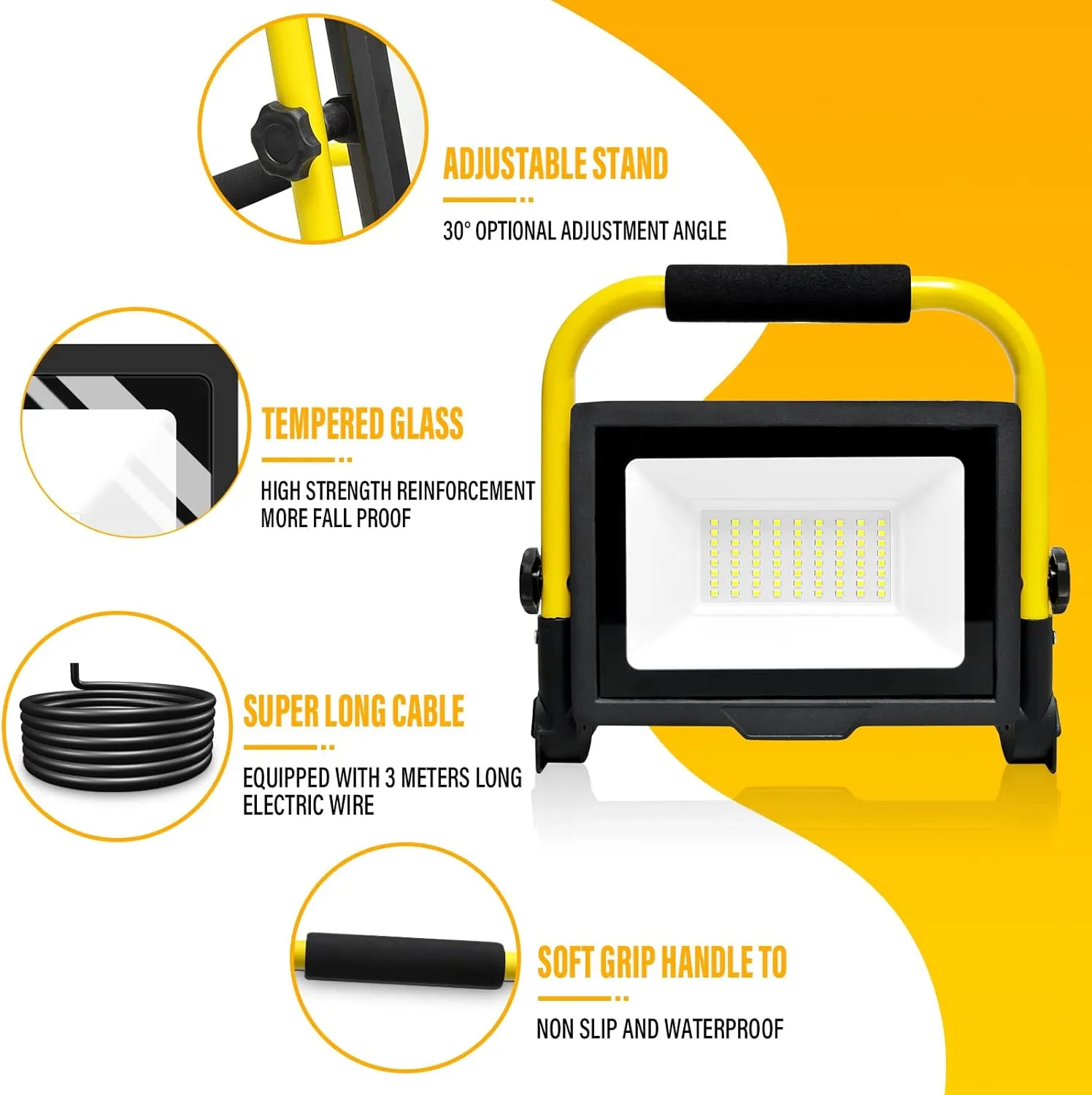 RIGIDON 50W Portable LED Flood Light Outdoor 5000LM Super Bright Outdoor Lights 6000K Daylight White IP66 Waterproof LED Work Light for Garden, Garage, Yard, Sports Ground, Patio, Pathway Porch (50W)