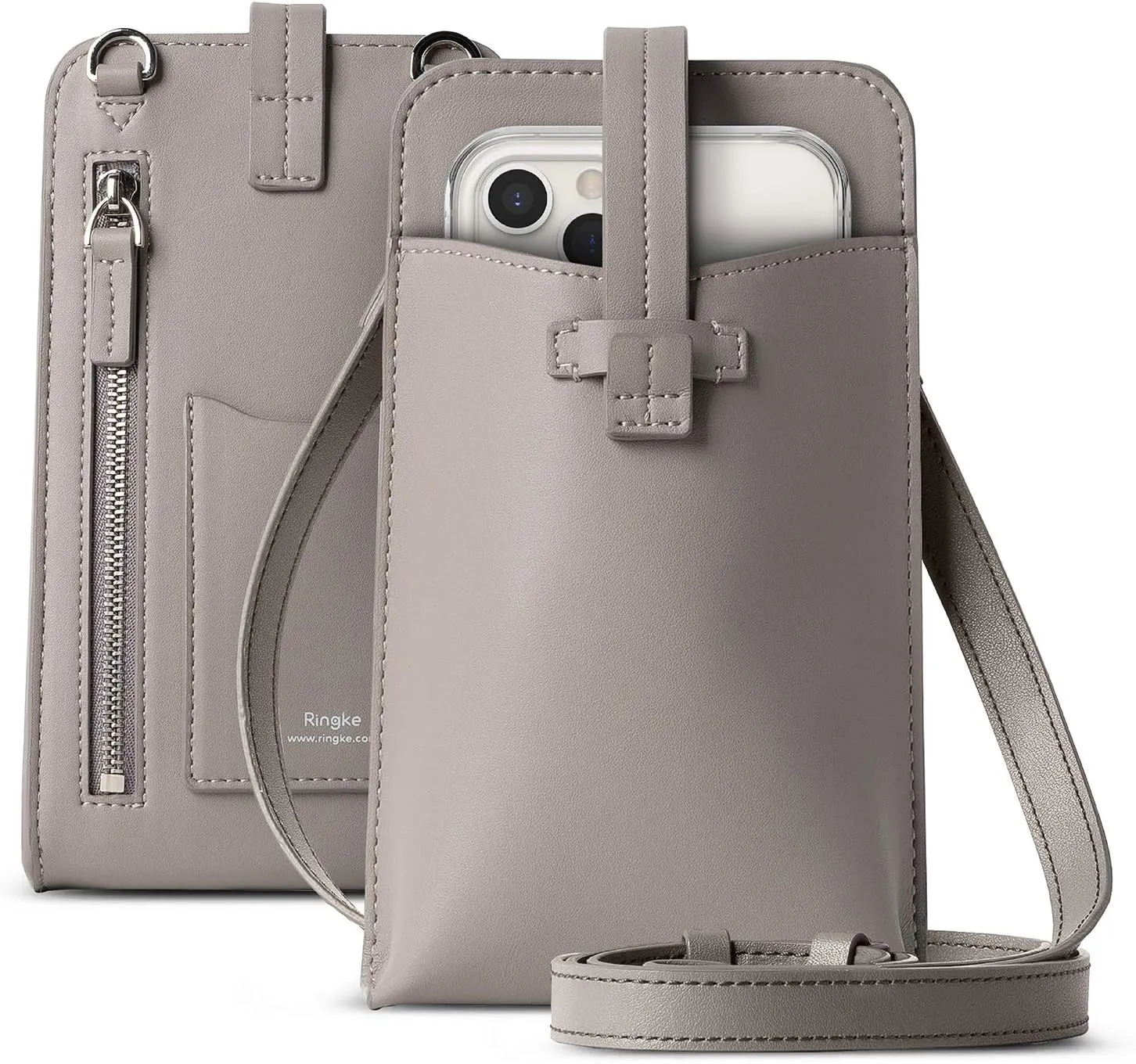 Ringke Mini Cross Bag PU Leather Purse for Smartphone Crossbody Wallet Case Card Holder Removable Zipper Adjustable Strap