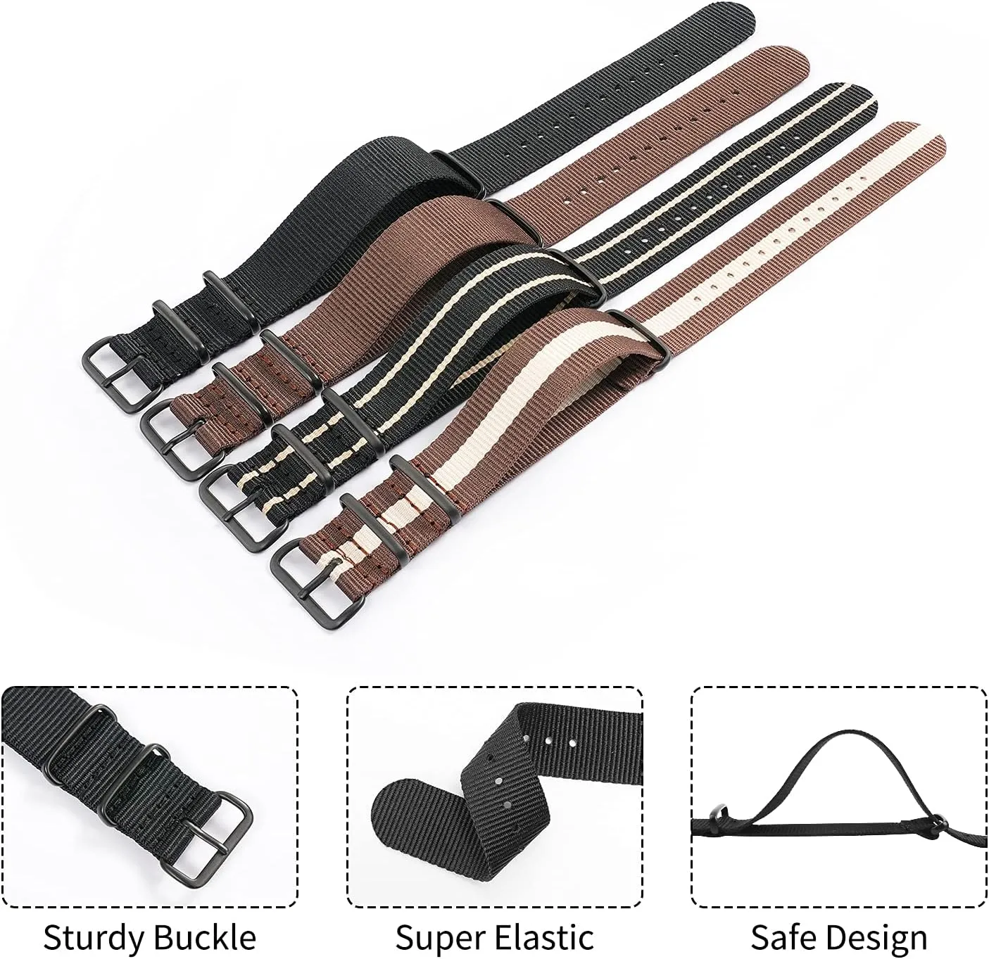 Ritche Christmas Gift Military Ballistic Nylon Strap 16mm 18mm 20mm 22mm Premium Nylon Watch Band Strap With Stainless Steel Buckle (4 Packs), White Elephant Gifts, Stocking Stuffers for Men