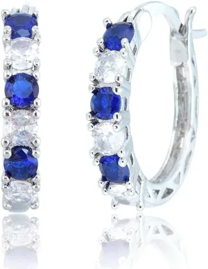 RIZILIA 18K White Gold Jewelry Set: Tennis Bracelet & Sapphire Hoop Earrings
