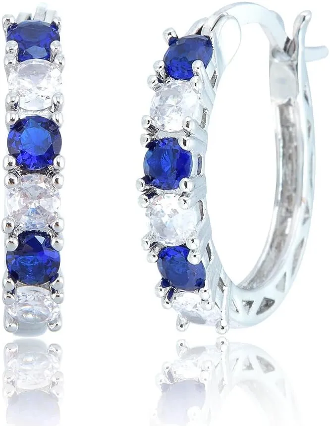 RIZILIA 18K White Gold Jewelry Set: Tennis Bracelet & Sapphire Hoop Earrings