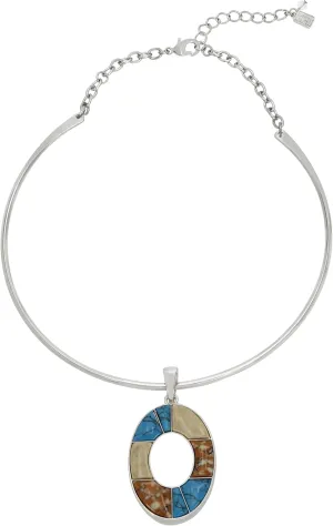 Robert Lee Morris Soho Womens Mixed Stone Oval Pendant Wire Necklace, Multi/Silver 3