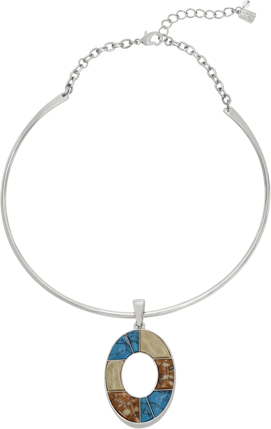 Robert Lee Morris Soho Womens Mixed Stone Oval Pendant Wire Necklace, Multi/Silver 3