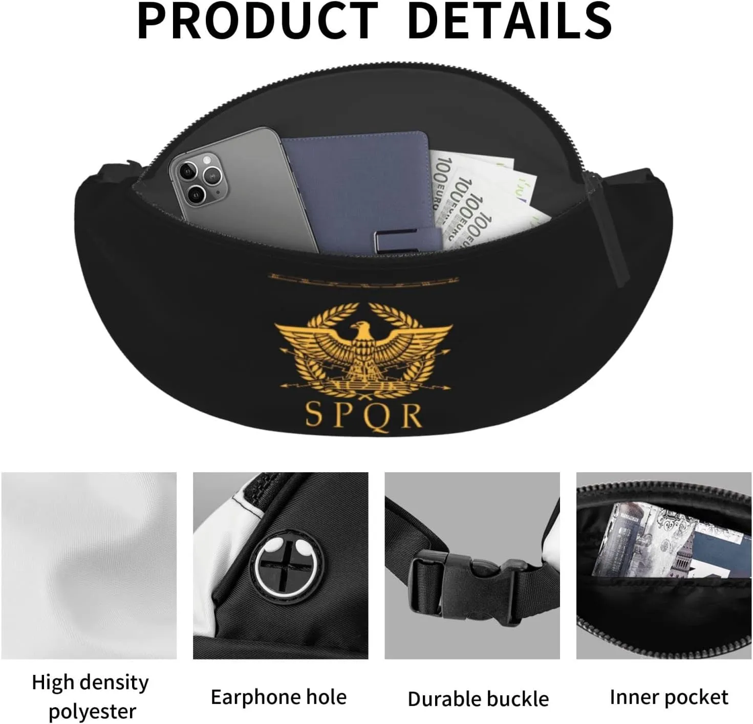 Roman Senate Roman Emblem Unisex Adjustable Waist Bag Outdoor Sports Running Waist Bag Business Travel Phone Bag