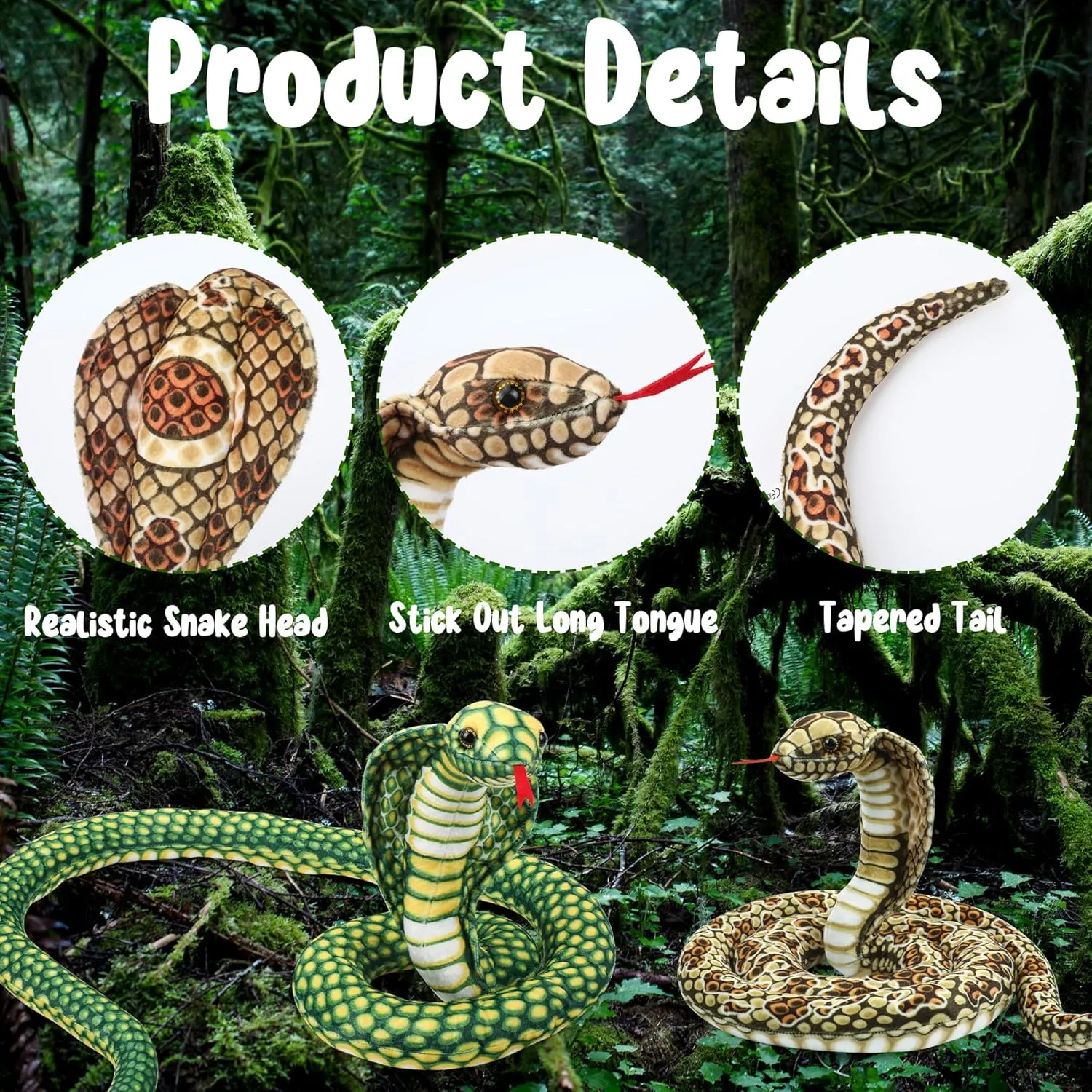 Romart Cobra Snake Stuffed Animals: 67-inch Large Realistic Cobra Plush Toy Giant Long Lifelike Stuffed Animals Snake Plushie Gifts for Kids Boys Girls Christmas, Wild Animals Party Decor (Brown)