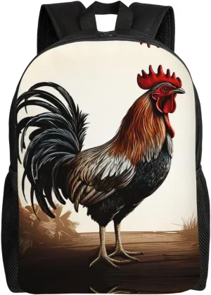 Rooster Cute Backpack Waterproof Lightweight Laptop Backpack Shoulder Bag Casual Daypack For Women Men