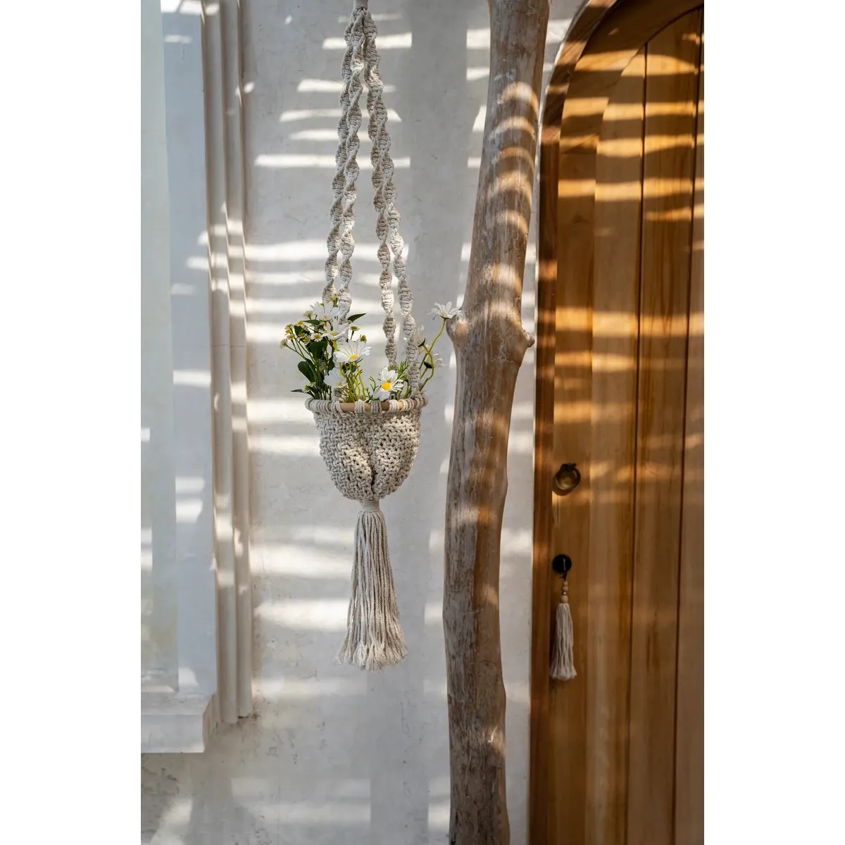 Rootz Twisted Macramé Plant Holder - Hanging Basket - Indoor Planter - Decorative Touch - 25cm x 135cm x 25cm