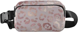 Rose Gold Leopard Fanny Packs for Women Men Belt Bag with Adjustable Strap Fashion Waist Packs Crossbody Bag Waist Pouch for Outdoor Hiking Running Travel