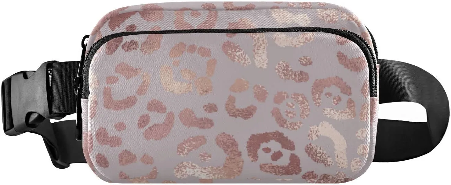 Rose Gold Leopard Fanny Packs for Women Men Belt Bag with Adjustable Strap Fashion Waist Packs Crossbody Bag Waist Pouch for Outdoor Hiking Running Travel