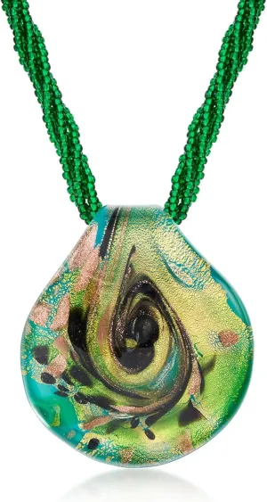 Ross-Simons Italian Green Murano Glass Multi-Strand Pendant Necklace With 18kt Gold Over Sterling. 18 inches