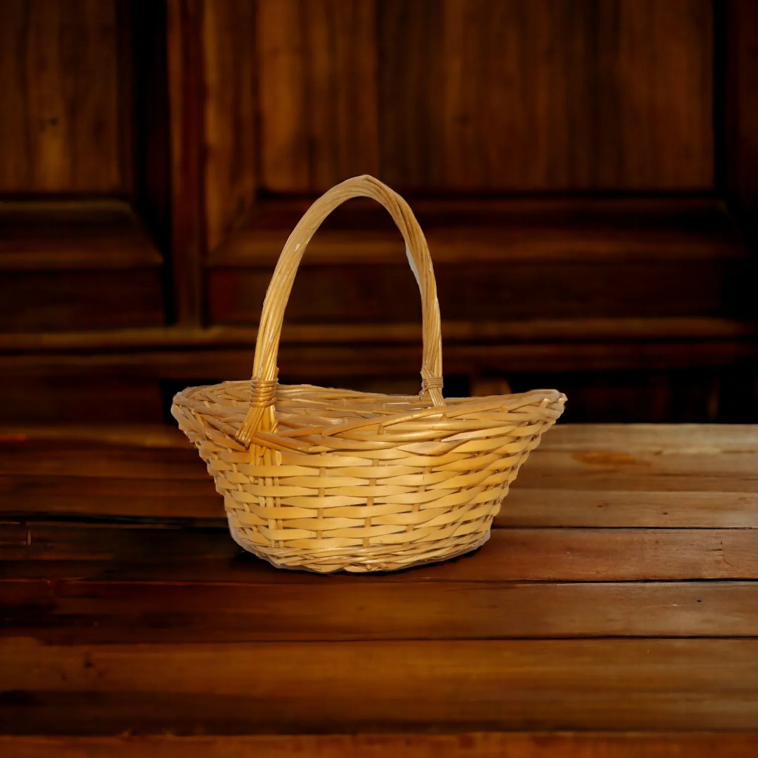Round Shape Single Bamboo Basket with Handle