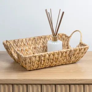Rowan Bohemian Cottage Handwoven Hyacinth Rectangular Decorative Basket Trays with Handles (Set of 3)