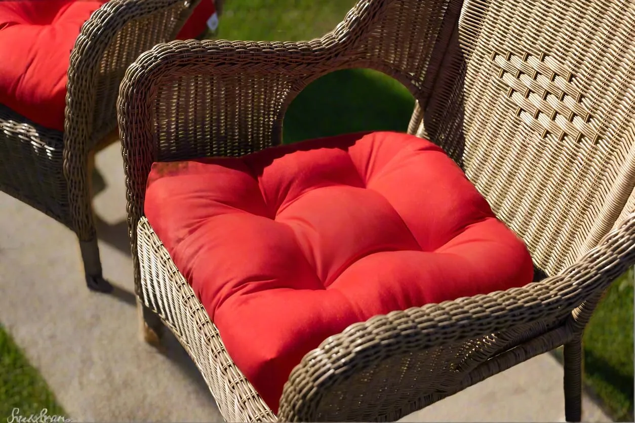 RSH DECOR: Sunbrella Tufted Wicker U-Shape Cushions Set of 2 | 19” x 19” | Water and Fade-Resistant Performance Fabric | Outdoor Seat Cushions for Patio Furniture | Canvas Burgundy