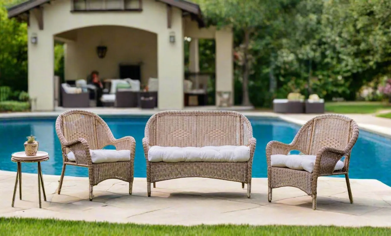 RSH DECOR: Sunbrella Tufted Wicker U-Shape Cushions Set of 2 | 19” x 19” | Water and Fade-Resistant Performance Fabric | Outdoor Seat Cushions for Patio Furniture | Canvas Burgundy