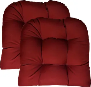 RSH DECOR: Sunbrella Tufted Wicker U-Shape Cushions Set of 2 | 19” x 19” | Water and Fade-Resistant Performance Fabric | Outdoor Seat Cushions for Patio Furniture | Canvas Burgundy