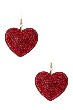 Ruby Red Crystal Heart Plush Earrings