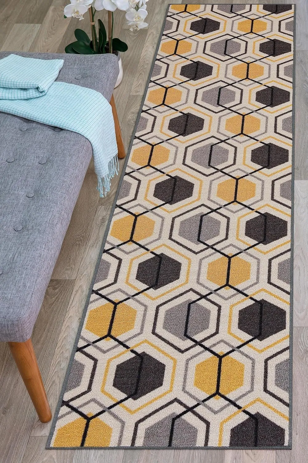 Rugshop Contemporary Geometric Stripe Carpet for Living Room,Bedroom,Home Office,Kitchen Non-Slip Runner Rug (Non-Skid) 2' X 7' (22" X 84") Yellow