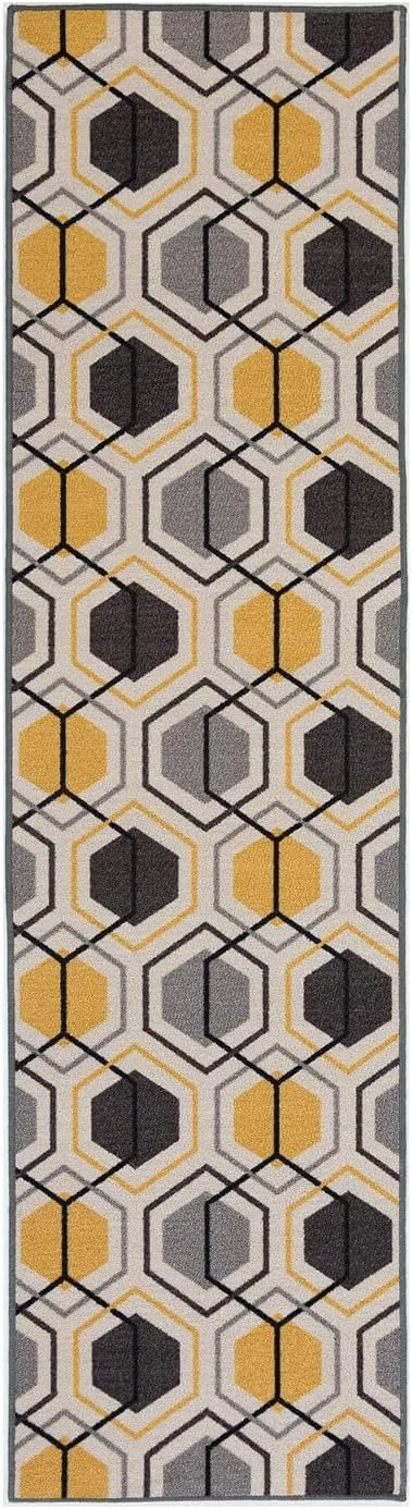 Rugshop Contemporary Geometric Stripe Carpet for Living Room,Bedroom,Home Office,Kitchen Non-Slip Runner Rug (Non-Skid) 2' X 7' (22" X 84") Yellow