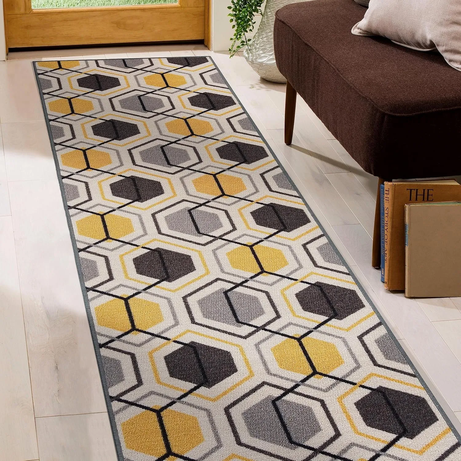 Rugshop Contemporary Geometric Stripe Carpet for Living Room,Bedroom,Home Office,Kitchen Non-Slip Runner Rug (Non-Skid) 2' X 7' (22" X 84") Yellow