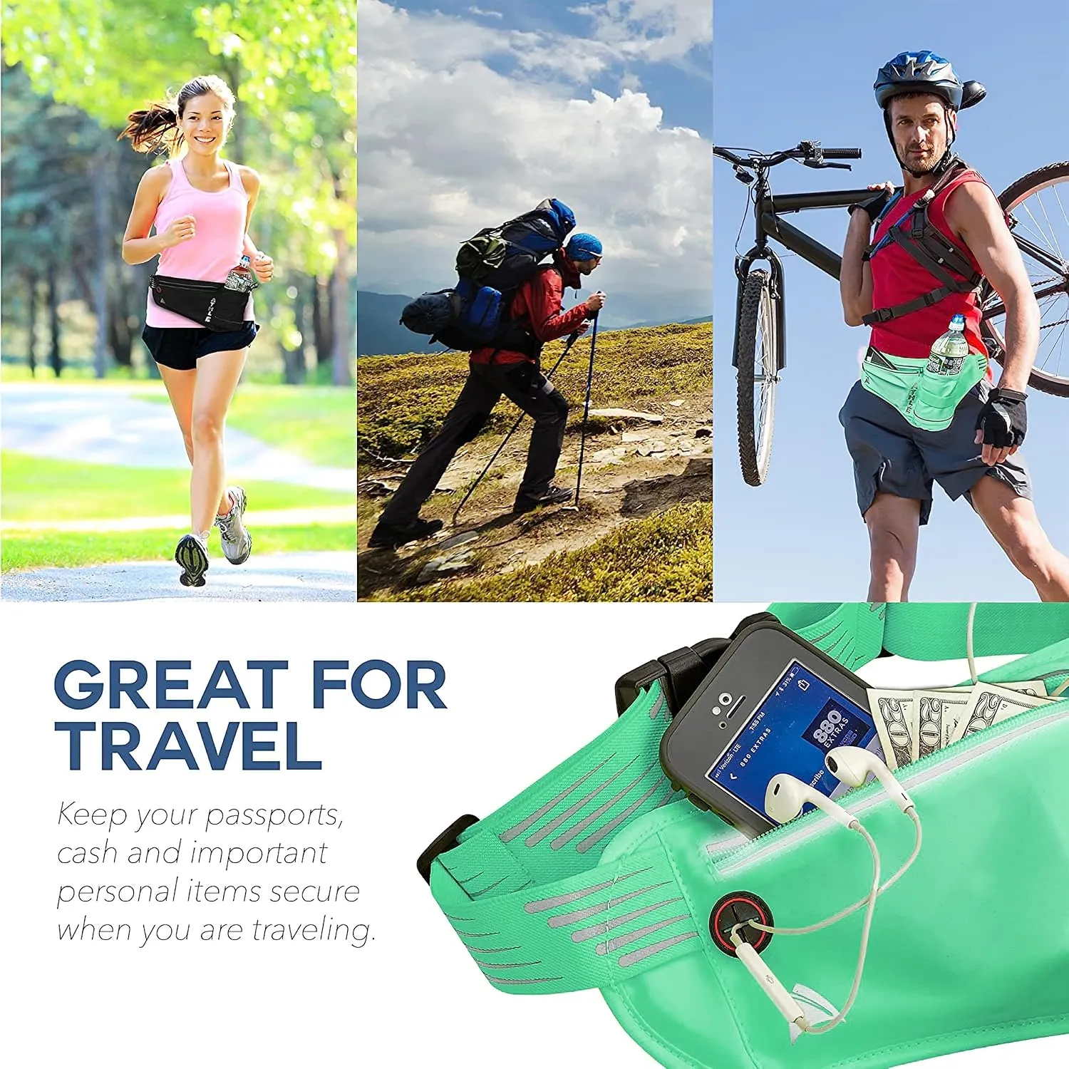 Running Fanny Pack with Water Bottle Holder - Adjustable Running Belt With Water Bottle Holder and Pouch - One Size Fits All Travel Fanny Pack