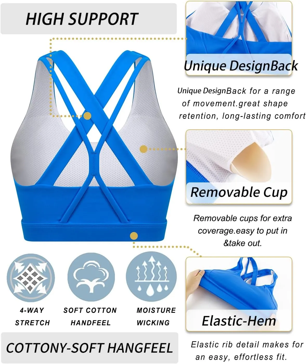 RUNNING GIRL Sports Bra for Women, Medium-High Support Criss-Cross Back Strappy Padded Sports Bras Supportive Workout Tops