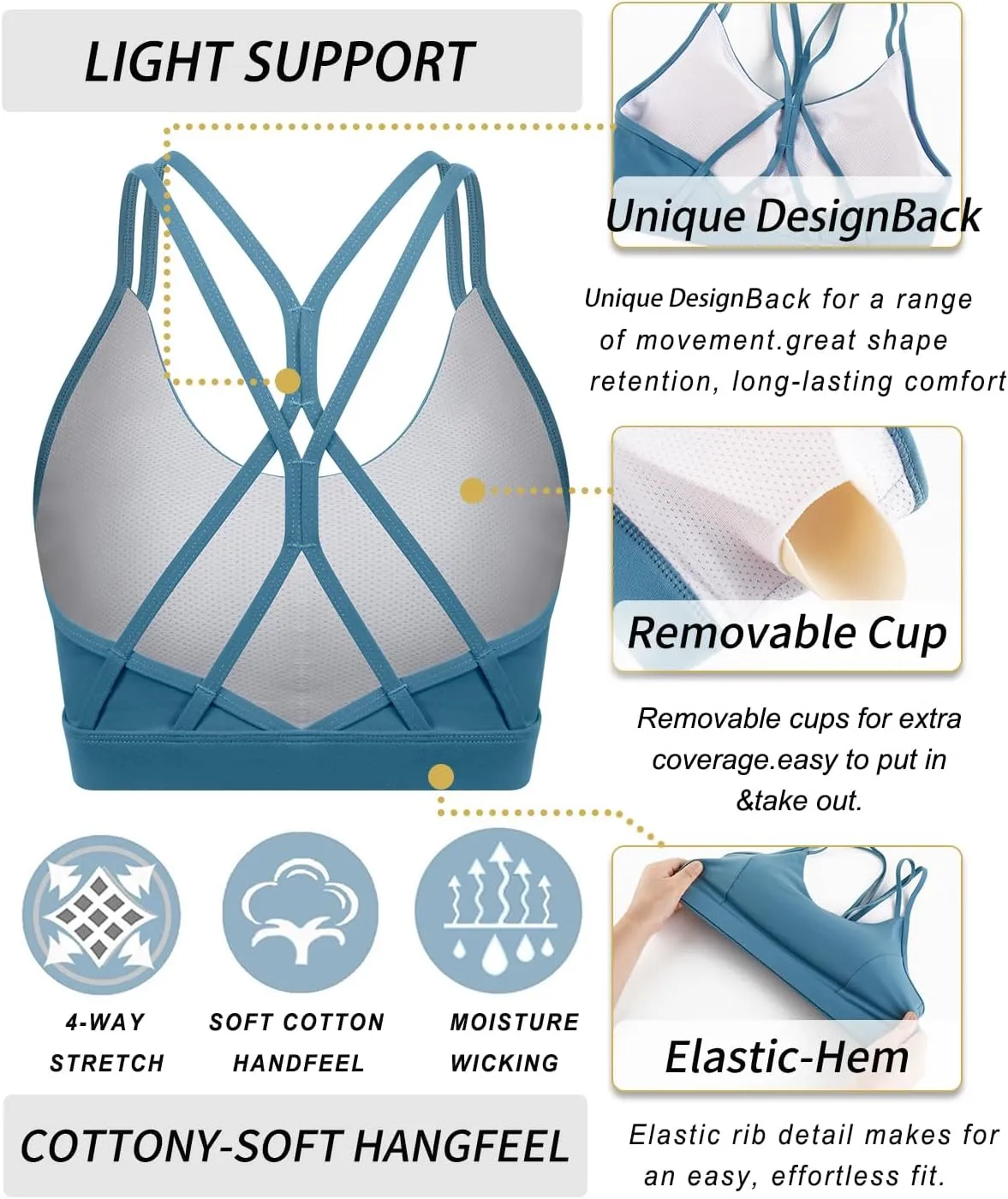 RUNNING GIRL Strappy Sports Bra for Women Sexy Crisscross Back Light Support Yoga Bra with Removable Cups