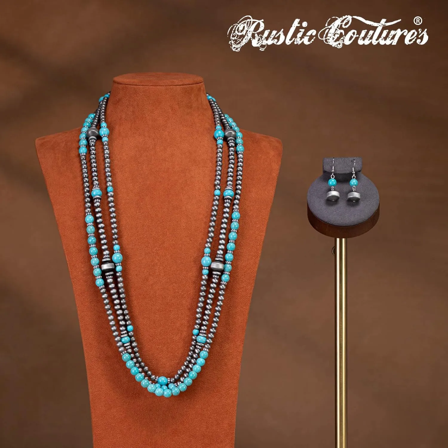 Rustic Couture's Western Turquoise Jewelry Set for Women Multi Layer Necklaces Navajo Cowgirl Beaded Neacklaces