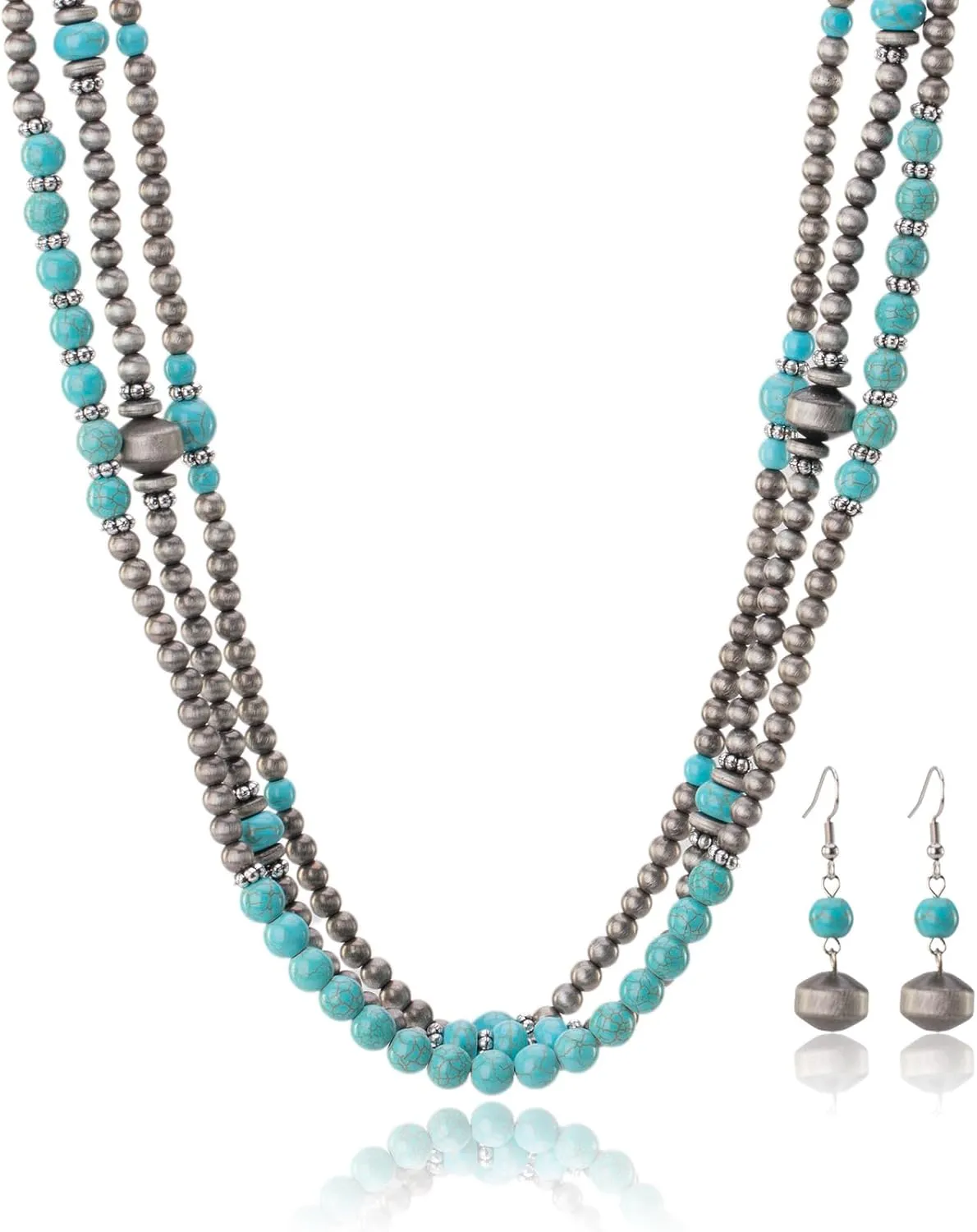 Rustic Couture's Western Turquoise Jewelry Set for Women Multi Layer Necklaces Navajo Cowgirl Beaded Neacklaces