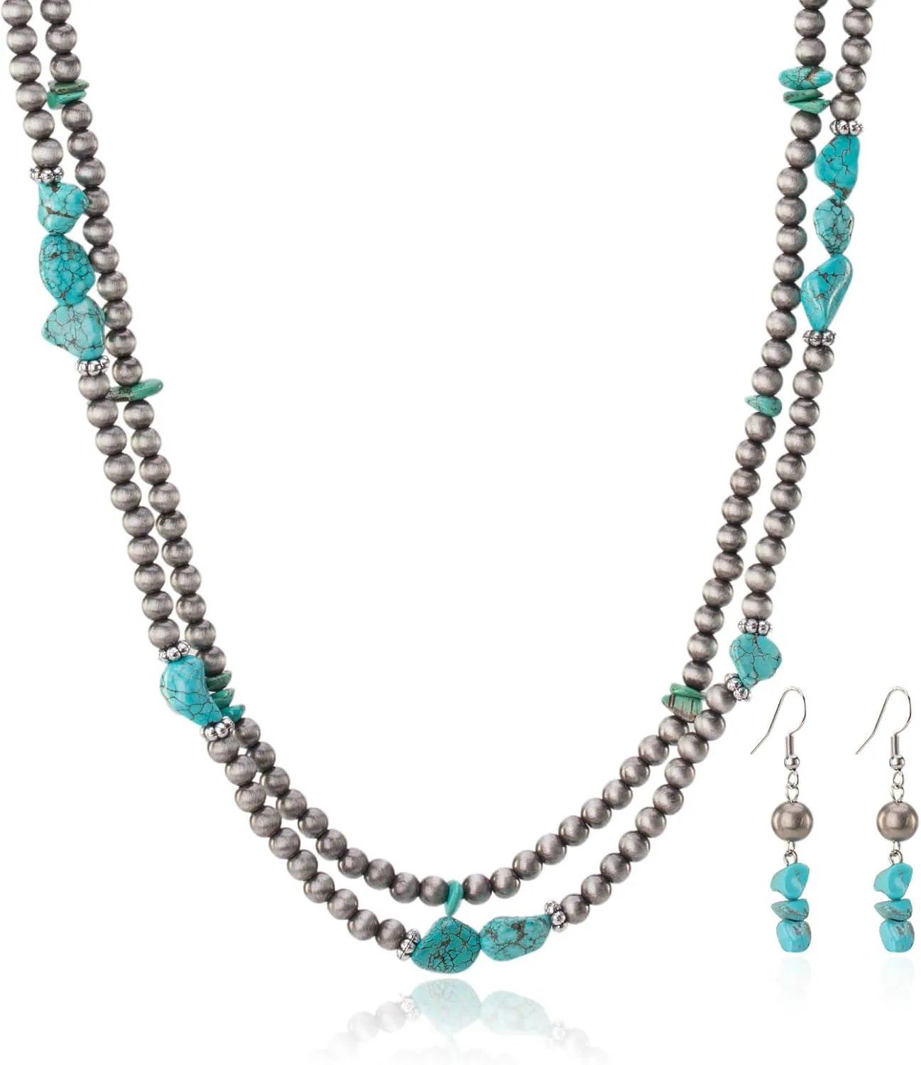 Rustic Couture's Western Turquoise Jewelry Set for Women Multi Layer Necklaces Navajo Cowgirl Beaded Neacklaces