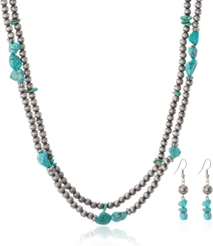 Rustic Couture's Western Turquoise Jewelry Set for Women Multi Layer Necklaces Navajo Cowgirl Beaded Neacklaces