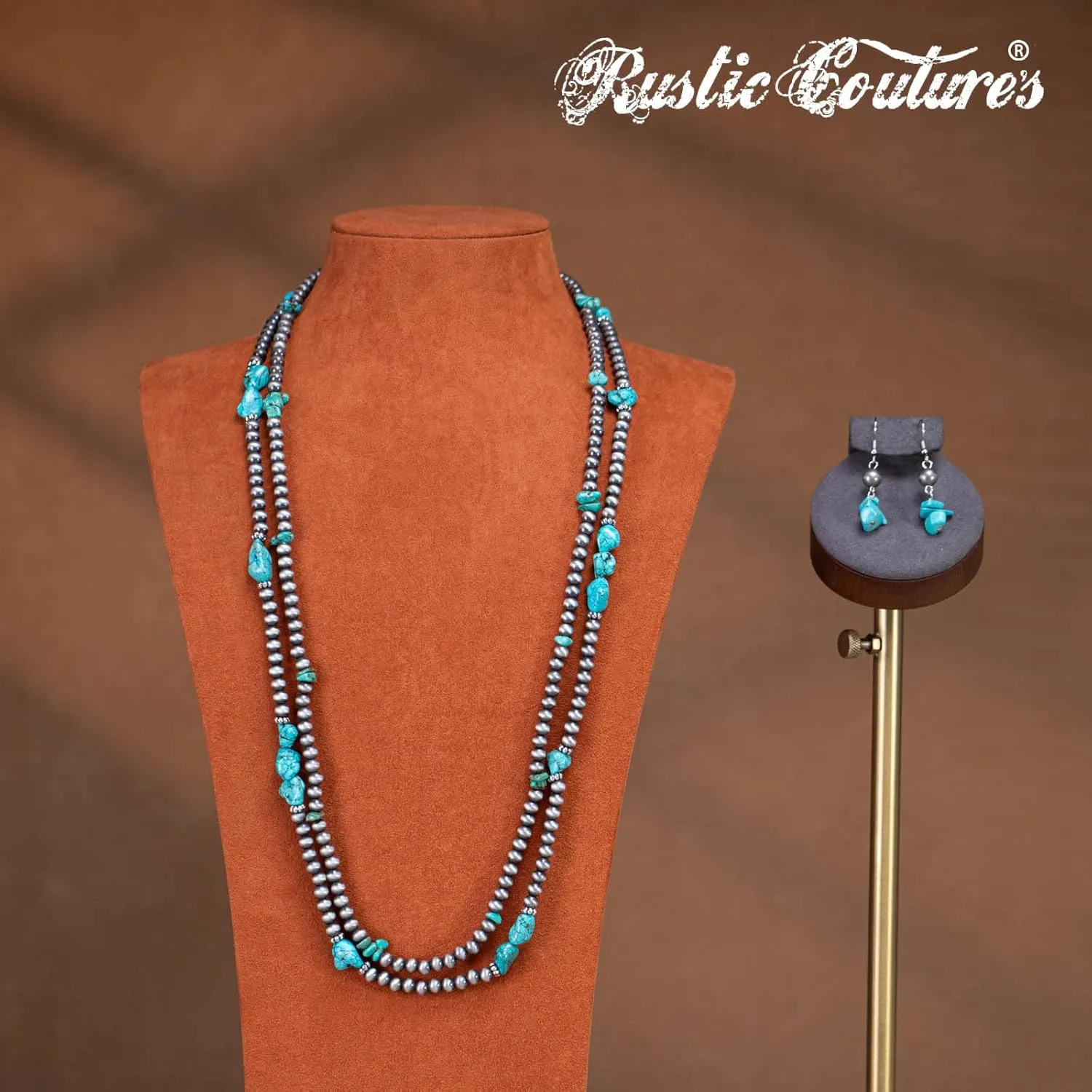 Rustic Couture's Western Turquoise Jewelry Set for Women Multi Layer Necklaces Navajo Cowgirl Beaded Neacklaces