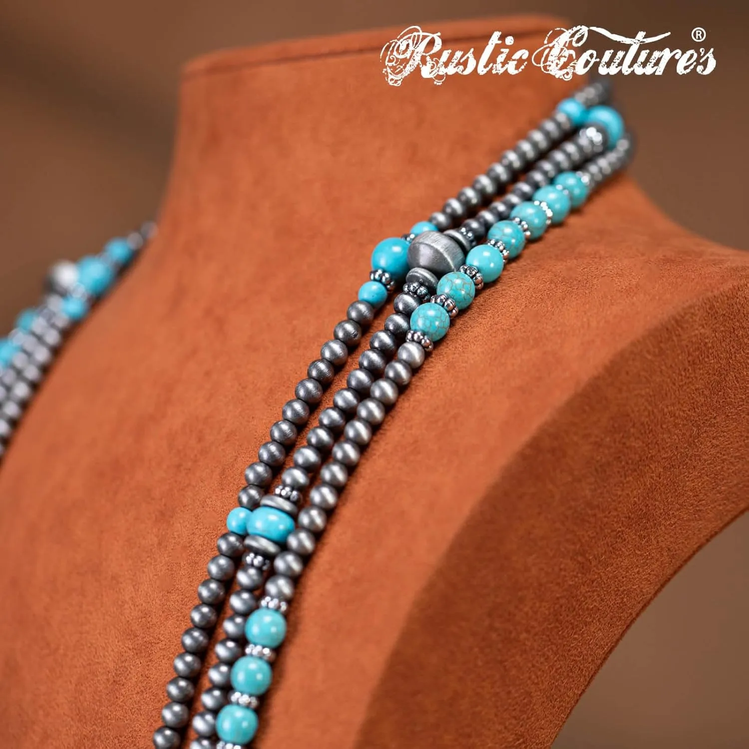 Rustic Couture's Western Turquoise Jewelry Set for Women Multi Layer Necklaces Navajo Cowgirl Beaded Neacklaces
