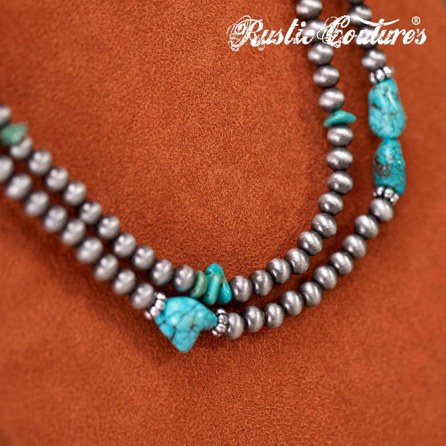 Rustic Couture's Western Turquoise Jewelry Set for Women Multi Layer Necklaces Navajo Cowgirl Beaded Neacklaces