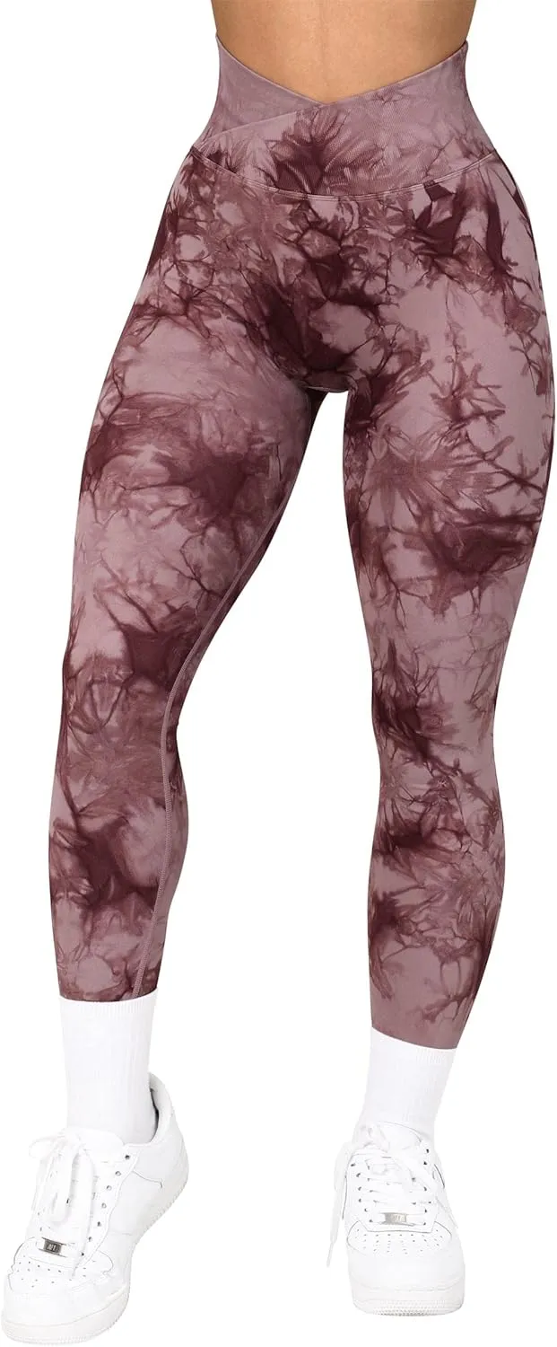 RXRXCOCO Women Seamless Crossover Leggings High Waisted Butt Lifting Workout Yoga Pants