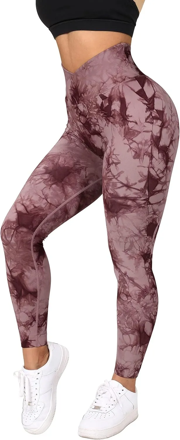 RXRXCOCO Women Seamless Crossover Leggings High Waisted Butt Lifting Workout Yoga Pants