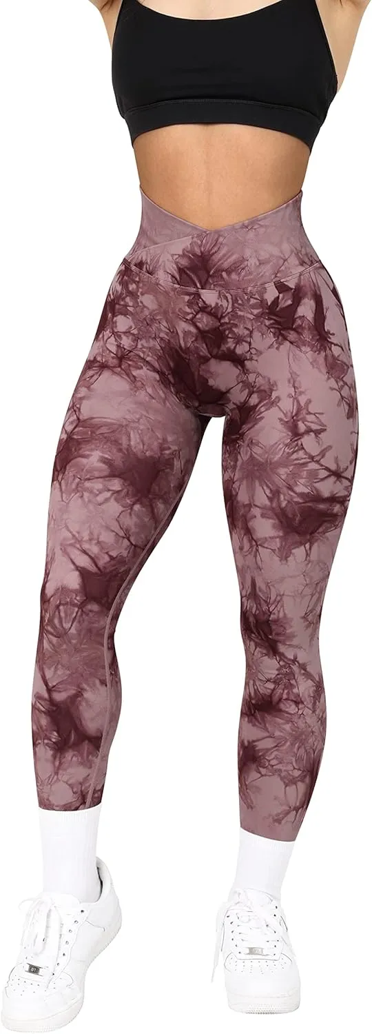 RXRXCOCO Women Seamless Crossover Leggings High Waisted Butt Lifting Workout Yoga Pants