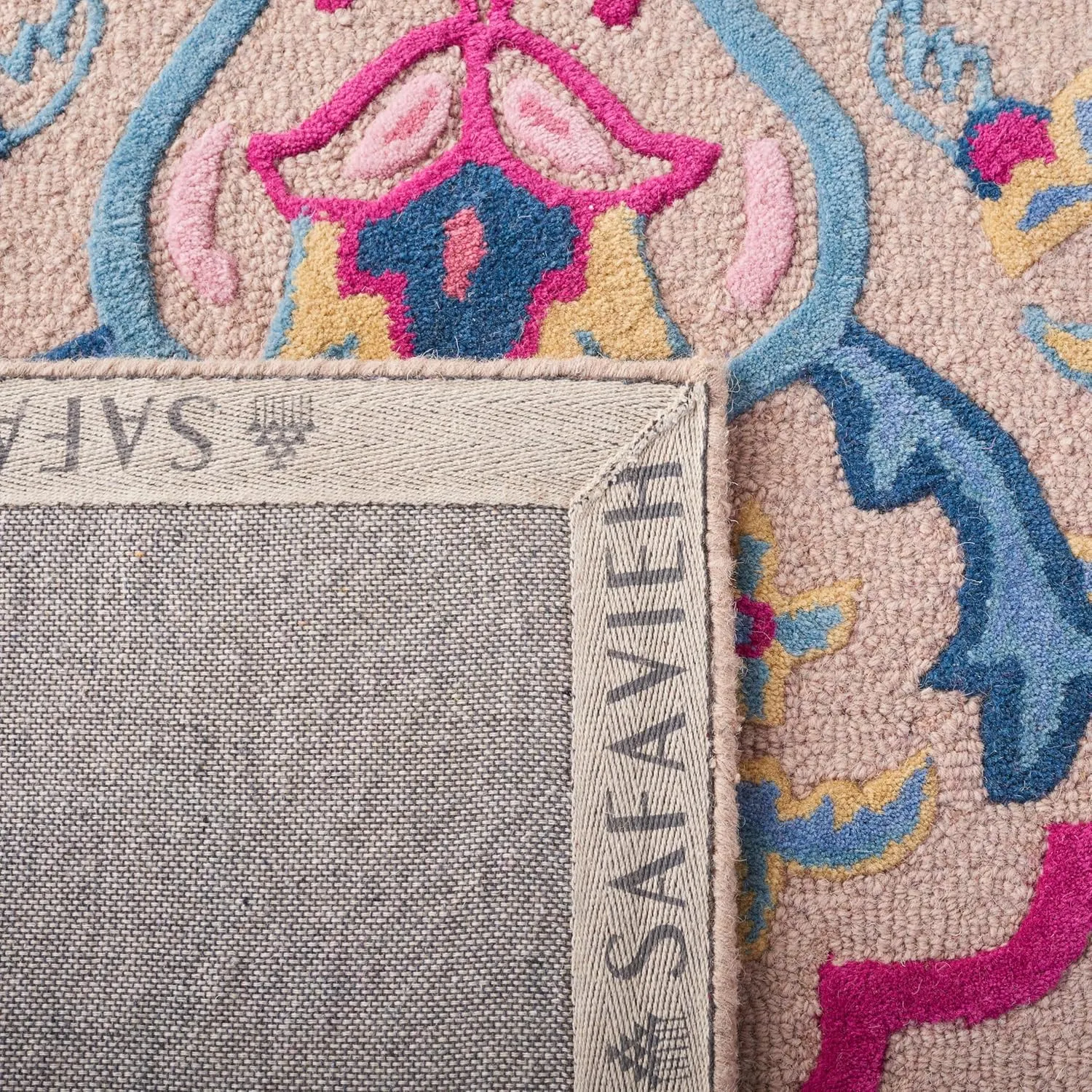 SAFAVIEH Bellagio Collection 5' x 8' Light Pink/Multi BLG605E Handmade Medallion Premium Wool Area Rug
