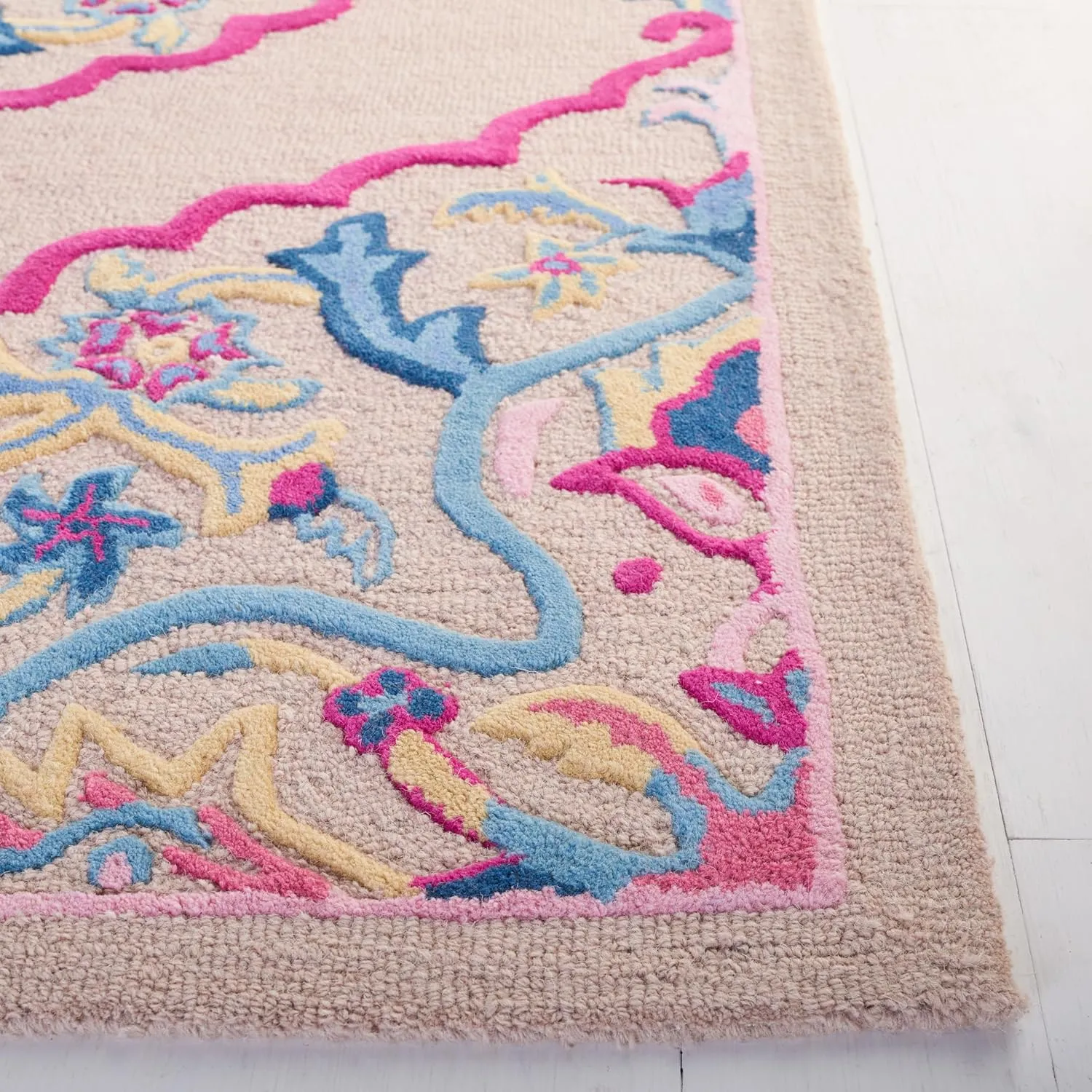 SAFAVIEH Bellagio Collection 5' x 8' Light Pink/Multi BLG605E Handmade Medallion Premium Wool Area Rug